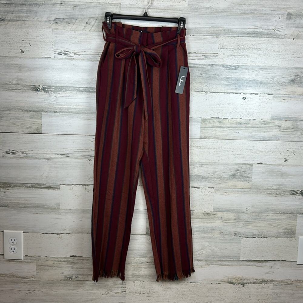 NWT Lulu’s Cotton Renfroe Burgundy Striped Pants Women’s Size Small - Picture 4 of 10